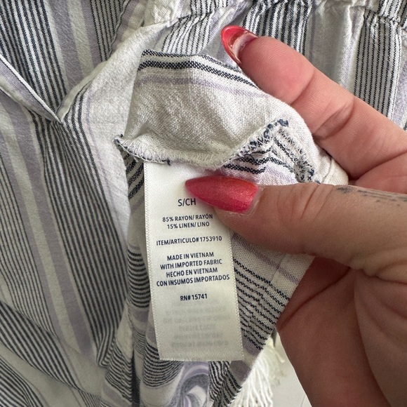 Splendid blue stripe linen blend popover blouse v-Neck Blouse shirt top - Picture 4 of 5